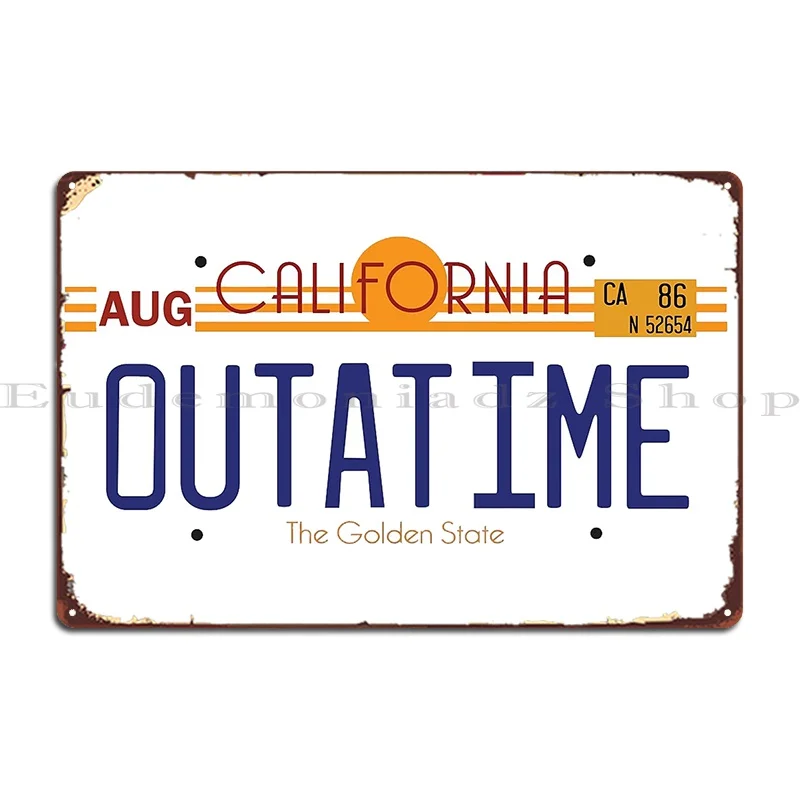 Back To The Future Outatime Delorean License Plate Metal Sign Rusty Painting Personalized Character Wall Decor Tin Sign Poster