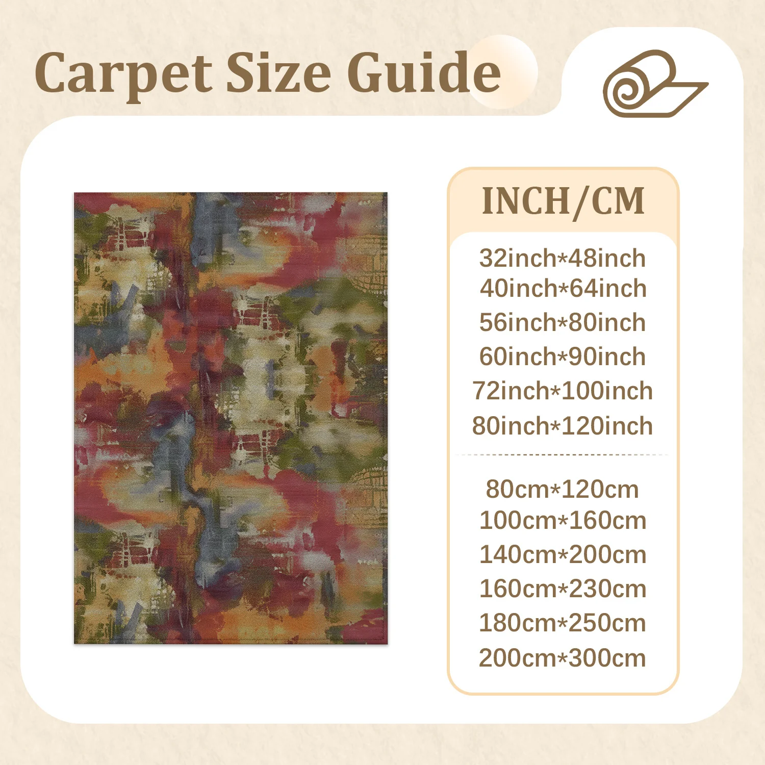 Large Indoor Area Rug, Soft Velvet Low Pile Non-slip Dotted Backing Machine Washable Abstract Watercolor Brush Pattern Floor Rug for Living Room Bedroom, Warm Multicolor Decor Rug for Home Interior Spaces