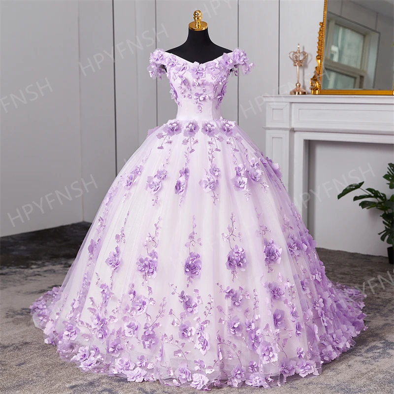 

Customized Sweetheart Train Quinceanera Dresses 3d Flower Pearls Ball Gown Birthday Party Gowns Princess Vestidos De 15 Años New