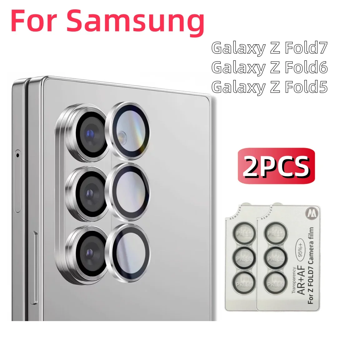 2PCS For Samsung Galaxy ZFOL7 Z FOLD6 FOLD5 AR Anti-Fog Original Color Rear Camera Tempered Glass Protective Film Blac Silvery