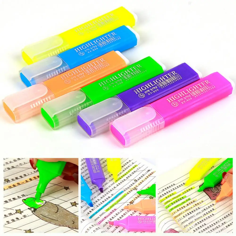 4/6Pcs ปากกาเรืองแสงสะดุดตาสีสารพัน Highlighter ปากกากรด Highlighters