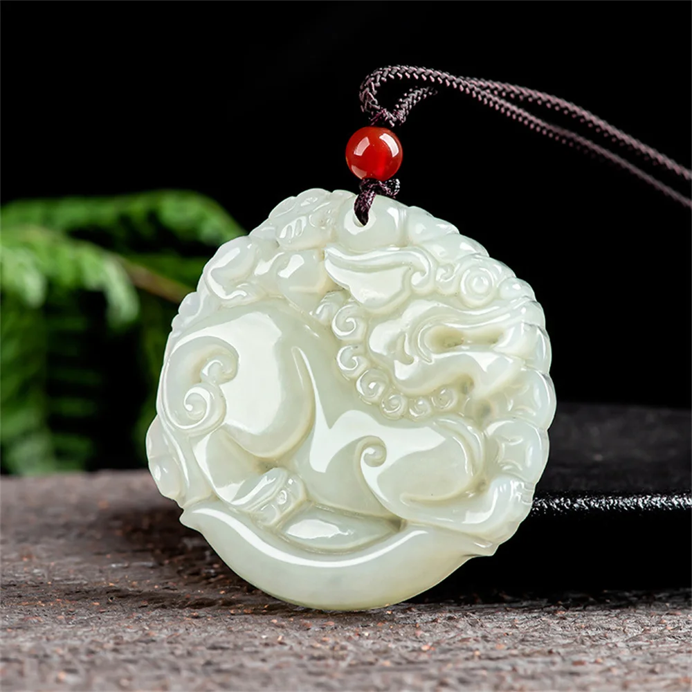 Vintage Natural White HeTian Jade Carved Charm Coin PiXiu Lucky Pendant Amulet Necklace Certificate Luxury Jade Jewelry