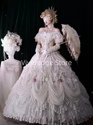 Customized  Luxury White Gothic Victorian Wedding Dress 3D Floral Corset Lolita Bridal Gown Back Strap  vestidos de gala