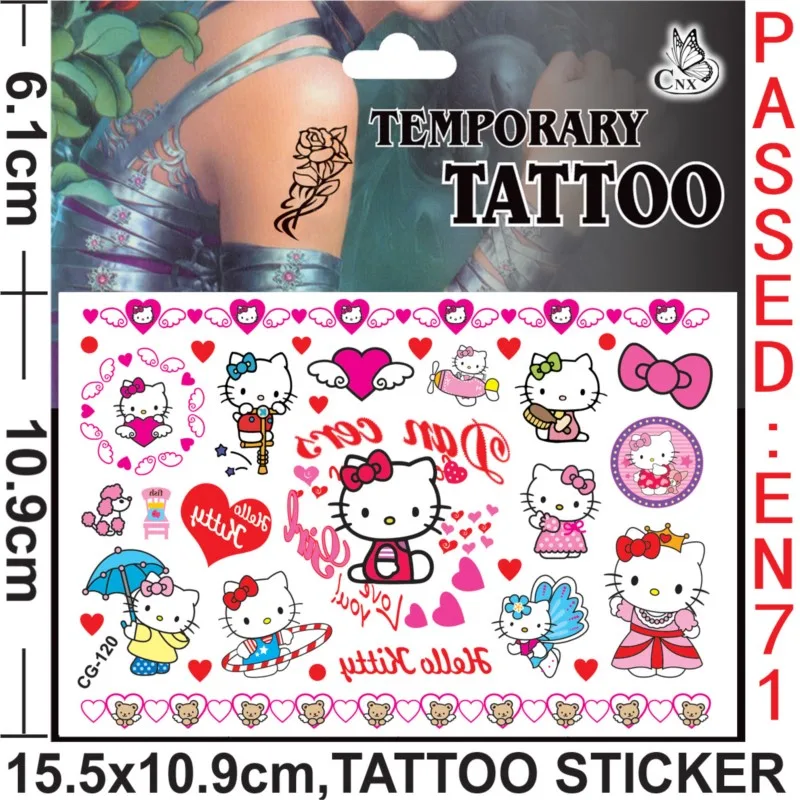 Pegatinas de tatuaje de Hello kitty para niños y niñas, calcomanías de dibujos animados de Sanrio al azar, 2 piezas, impermeables, regalo de