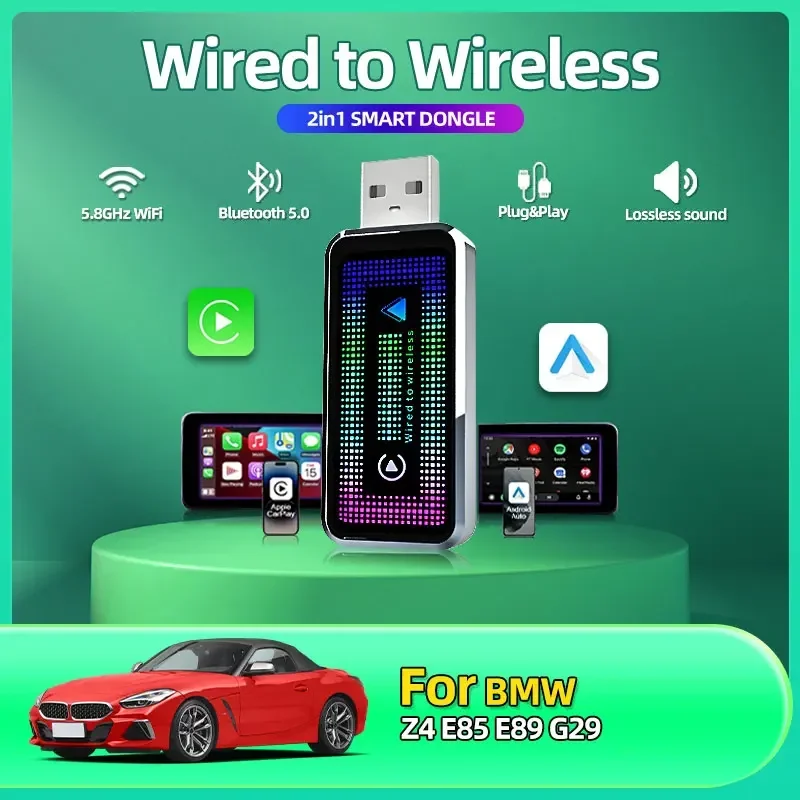 Беспроводной адаптер Carplay Android Auto 2in 1 Smart Dongle 2025 5G WIFI для iphone Android Телефон для BMW Z4 E85 E89 G29