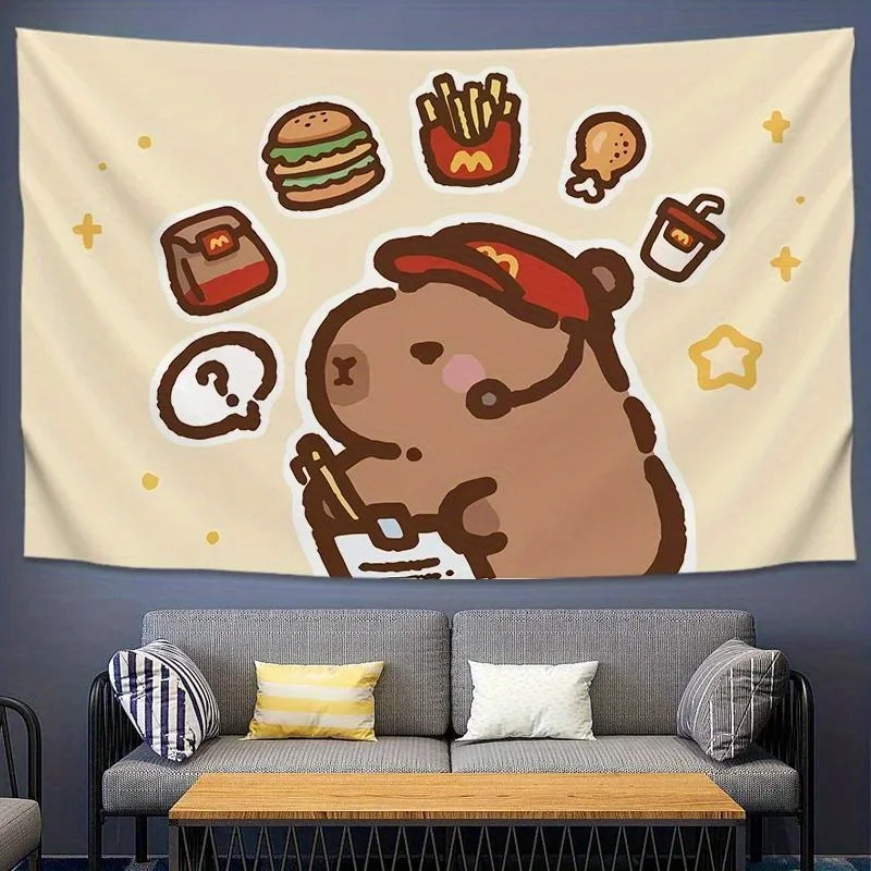 Charming Capybara Snacks Tapestry - Whimsical Wall Hanging for Home Decor, Perfect Gift for Those Who Love Cute