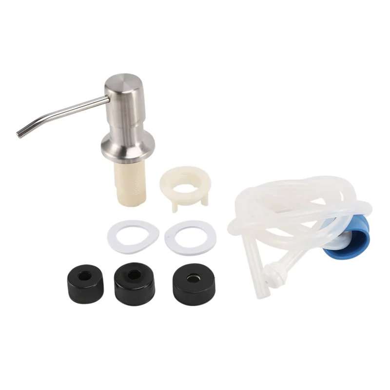 BAAG-3X موزع الصابون لحوض المطبخ المدمج في رأس مضخة موزع الصابون على سطح الطاولة مع مجموعة أنبوب تمديد 46 بوصة (فضي)