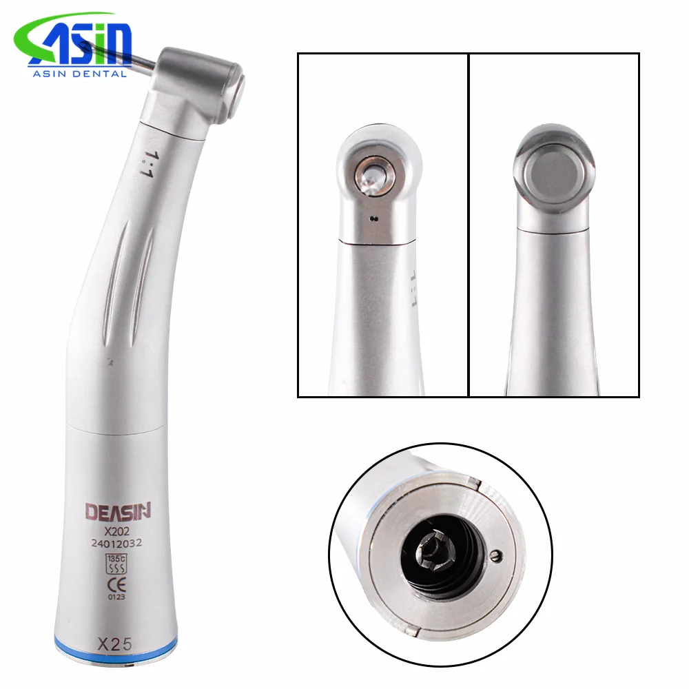 DEASIN Dental Low Speed Handpiece Contra Angle handpiece X25 inner water spray 1:1 for Universal E type motor