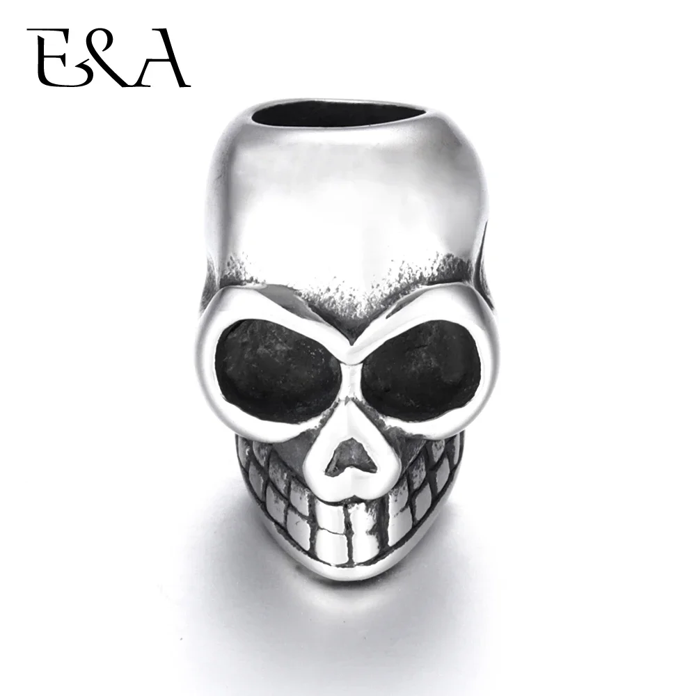 Stainless Steel Beads Skull Blacken Metal Large Hole 6mm Slider DIY Men Bracelet Making Supplies Handmade Jewelry Findings