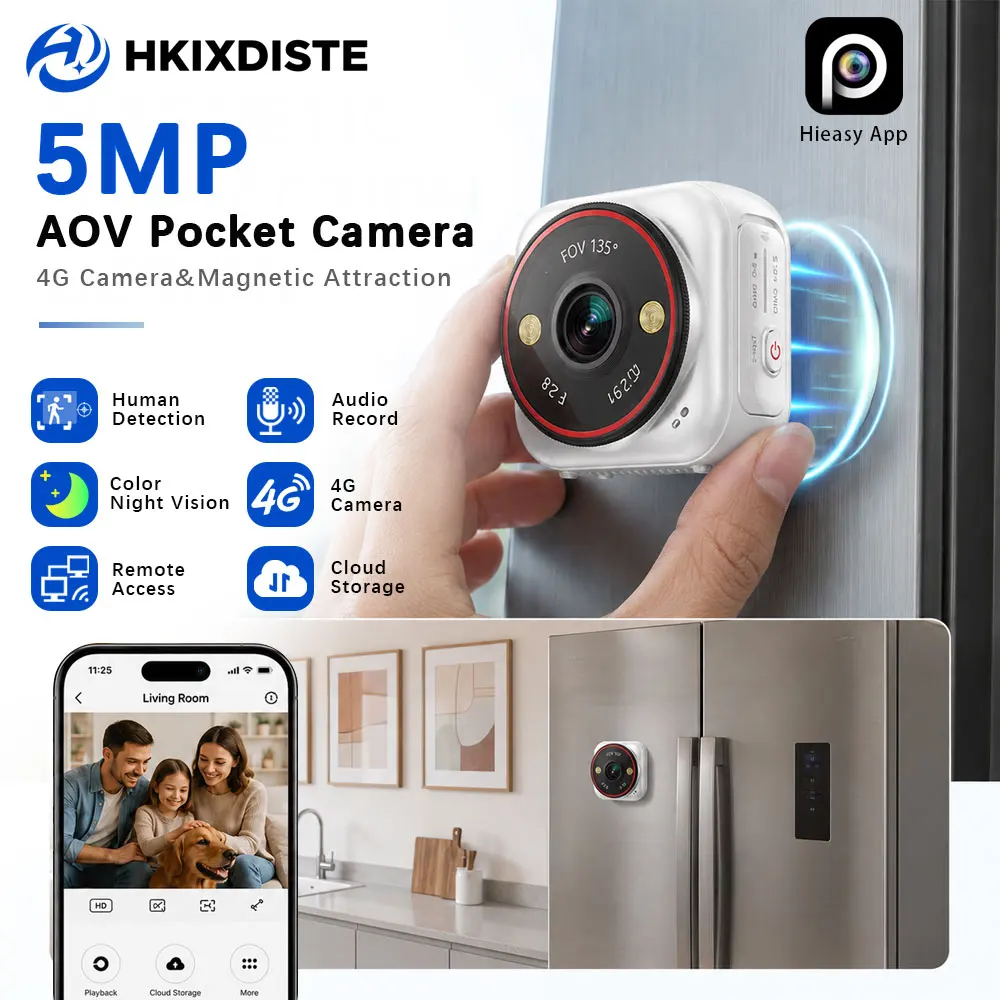 New 4G Pocket Outdoor Mini Camer AOV 5MP 135°Ultra Wide Angle Built-In Battery Home Surveillance Cameras Portable Action CCTV
