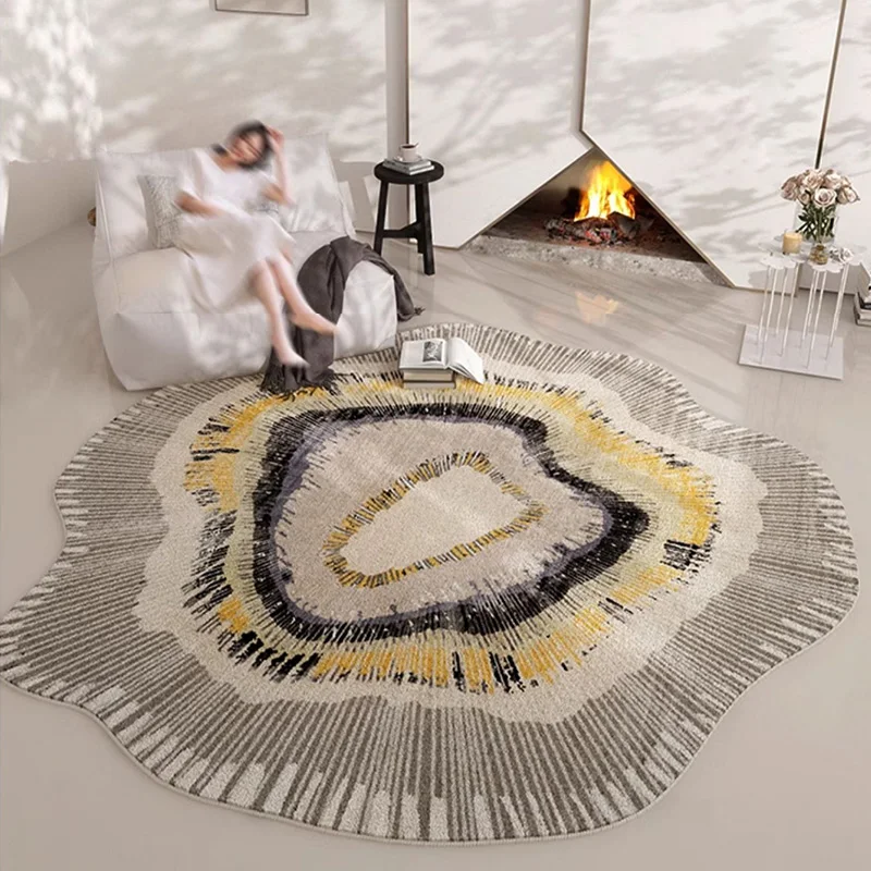 Irregular Living Room Carpet Light Luxury Flower Design Creative Floor Mat Machine Washable Plush Bedroom Bedside Non-slip Rugs