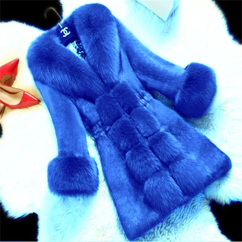 New Autumn Winter Fur Coat Women's Black Mid to long Imitation Mink Fur Coats Fashion Slim Warm Thick Parker Overcoat