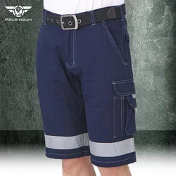 Pantaloncini Cargo estivi da uomo in cotone Multi-tasche strisce riflettenti pantaloni corti pantaloni tattici elasticizzati resistenti all'usura militari maschili