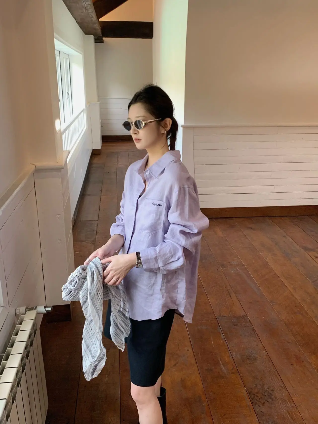 

Lilian Casual Long Sve Embroidered Linen irt Spring Women's Collar Single Button up Top Comfortable Breathable
