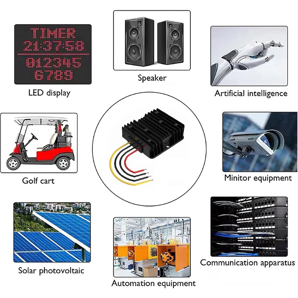 12V to 24V 360W 15A DC Power Converter with Fuse Protection and High Efficiency for GPS LCD TV Intercom and Monitoring Equipment