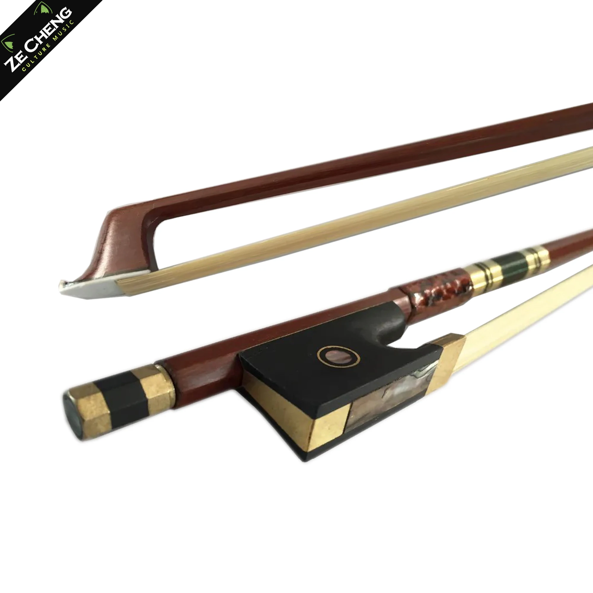 

4/4 Violin Bow Ebony Frog Colorful Shell Snake Skin Wrapped Straight Brazilwood Violin Bow