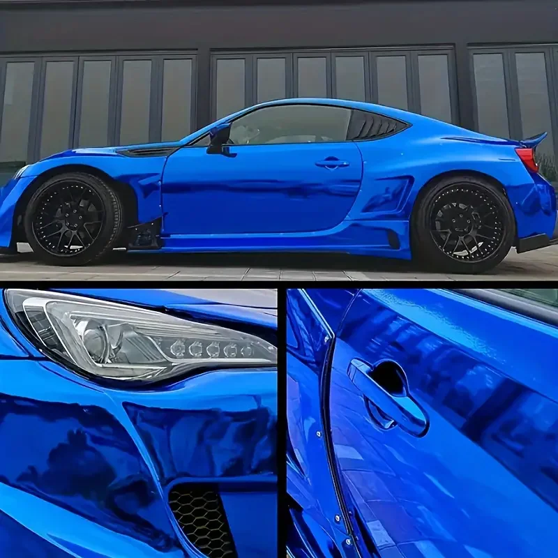 Self-Adhesive Rainbow Mirror Chrome Blue PVC Car Wrap Film UV Protected Anti-Scratch Color-Changing Body Position Cover