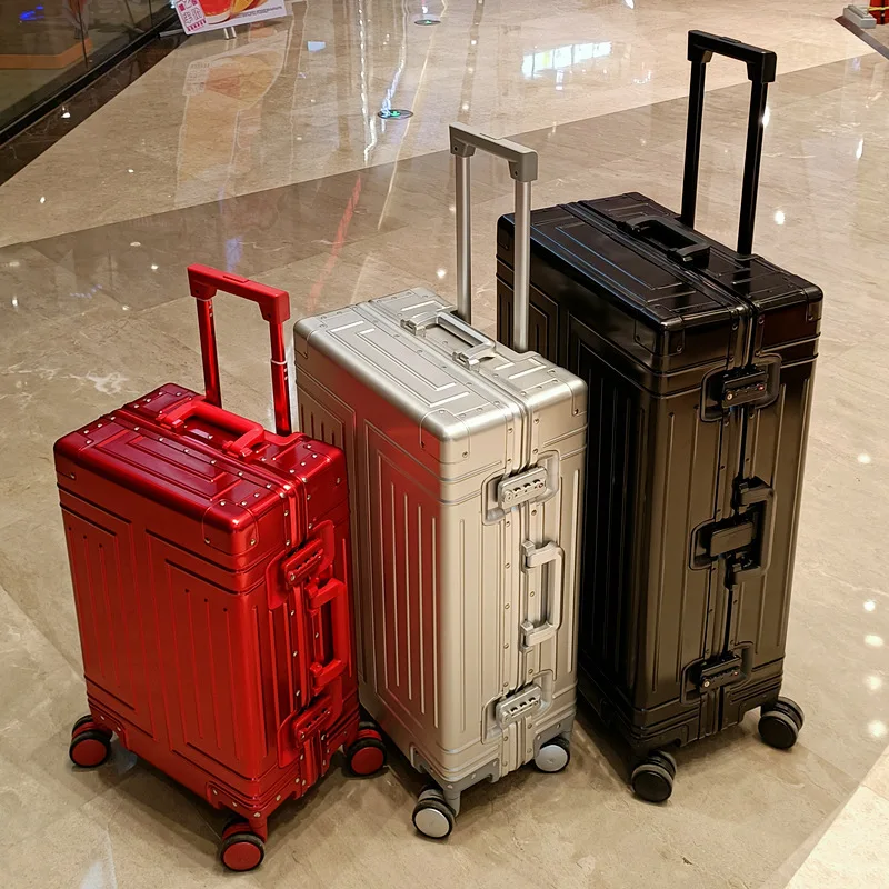 กระเป๋าเดินทางล้อลากอลูมิเนียมขนาด20 "24" 26 "29" นิ้วกันน้ำได้ tas troli barang ห้องโดยสารโลหะมีล้อ