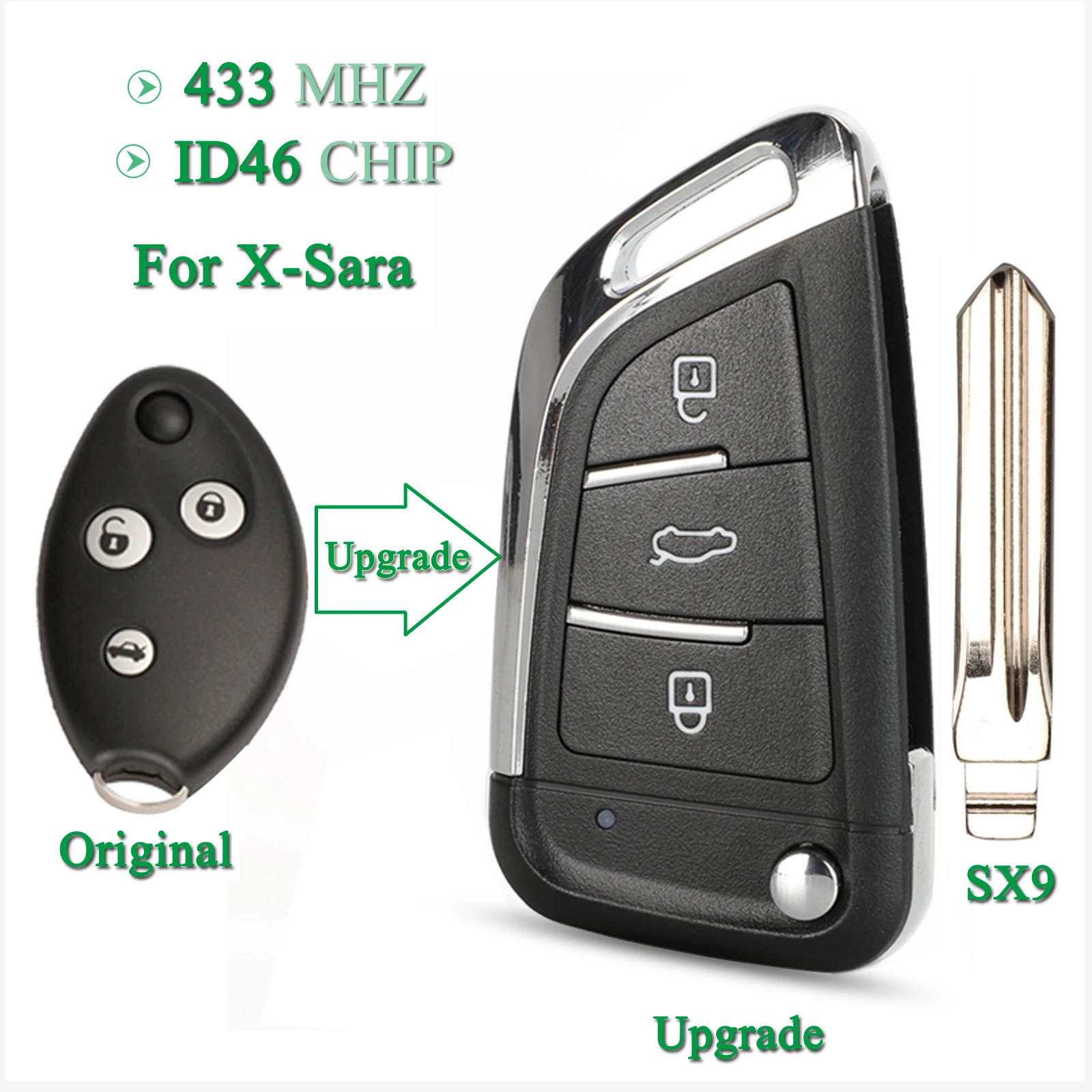 

jingyuqin 3 Buttons Upgraded Flip Remote Car Key 434MHz ID46 Fob For Citroen X-Sara C3 C5 before 2009 Uncut SX9 Blade