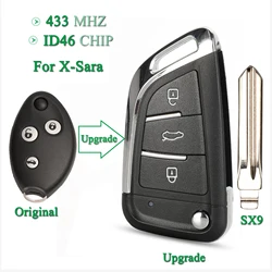 Jingyuqin 3 버튼 업그레이드 된 플립 원격 자동차 키 434MHz ID46 Fob For Citroen X-Sara C3 C5 2009 년 이전 Uncut SX9 Blade