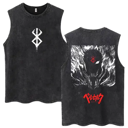 Imagen 1 del producto Camisetas sin mangas lavadas de Anime Berserk Guts Griffith Swordsman para hombres y mujeres, Camiseta sin mangas de Manga Harajuku, Camiseta de algodón de gran tamaño