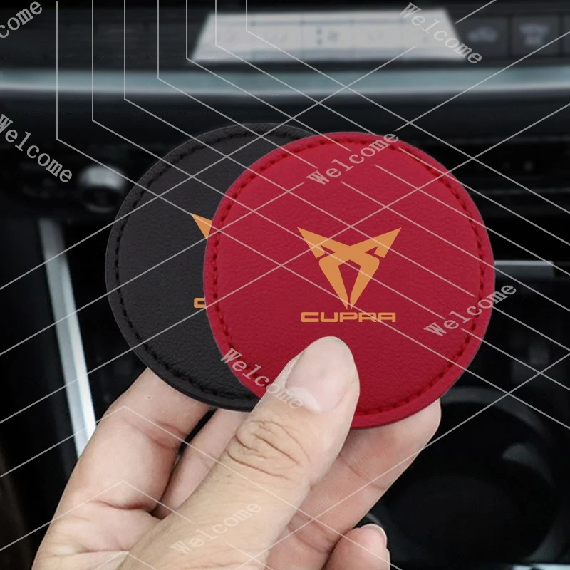 2Pcs Leather Car Non-Slip Water Cup Pad For Seat Cupra Ateca Born Leon IBIZA Raval Formentor Terramar Auto Interior valve core