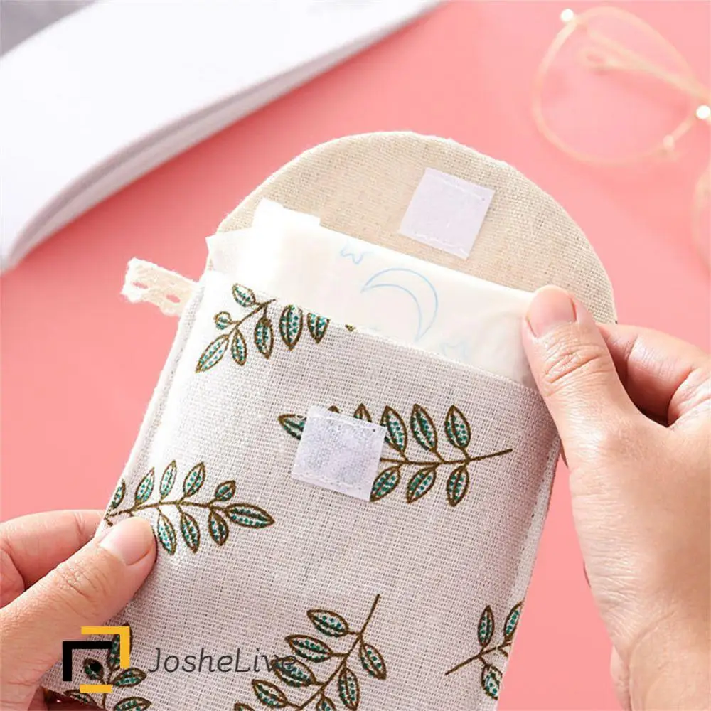 Canvas Women Coin Purse Cartoon Sanitary Pad Napkin Key Storage Cotton Bag USB Data Cable Earphone Bag Christmas Gifts Pouch