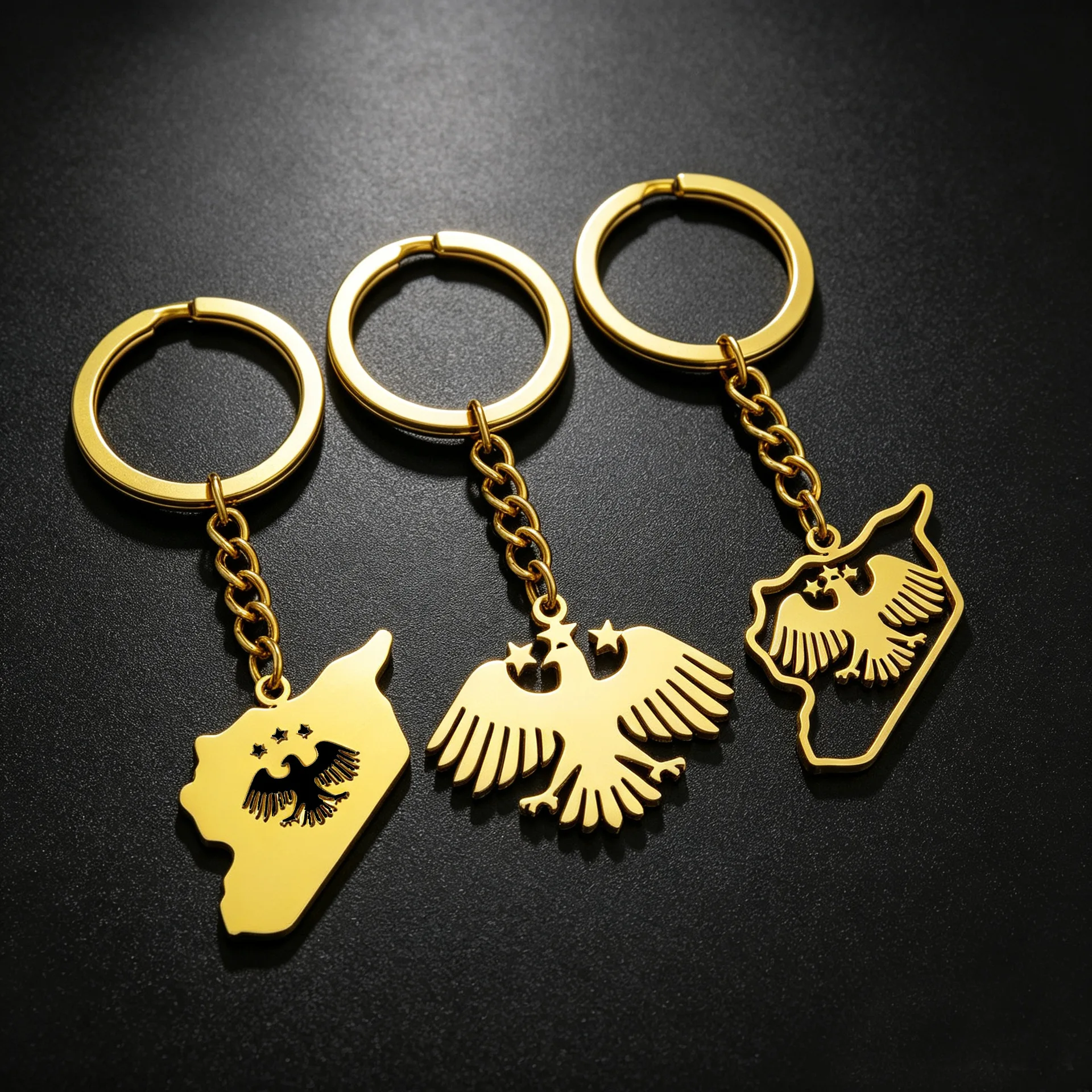 New style stainless steel Syrian eagle pendant keychain - decorative accessory for both men and women, featuring ethnic style, s