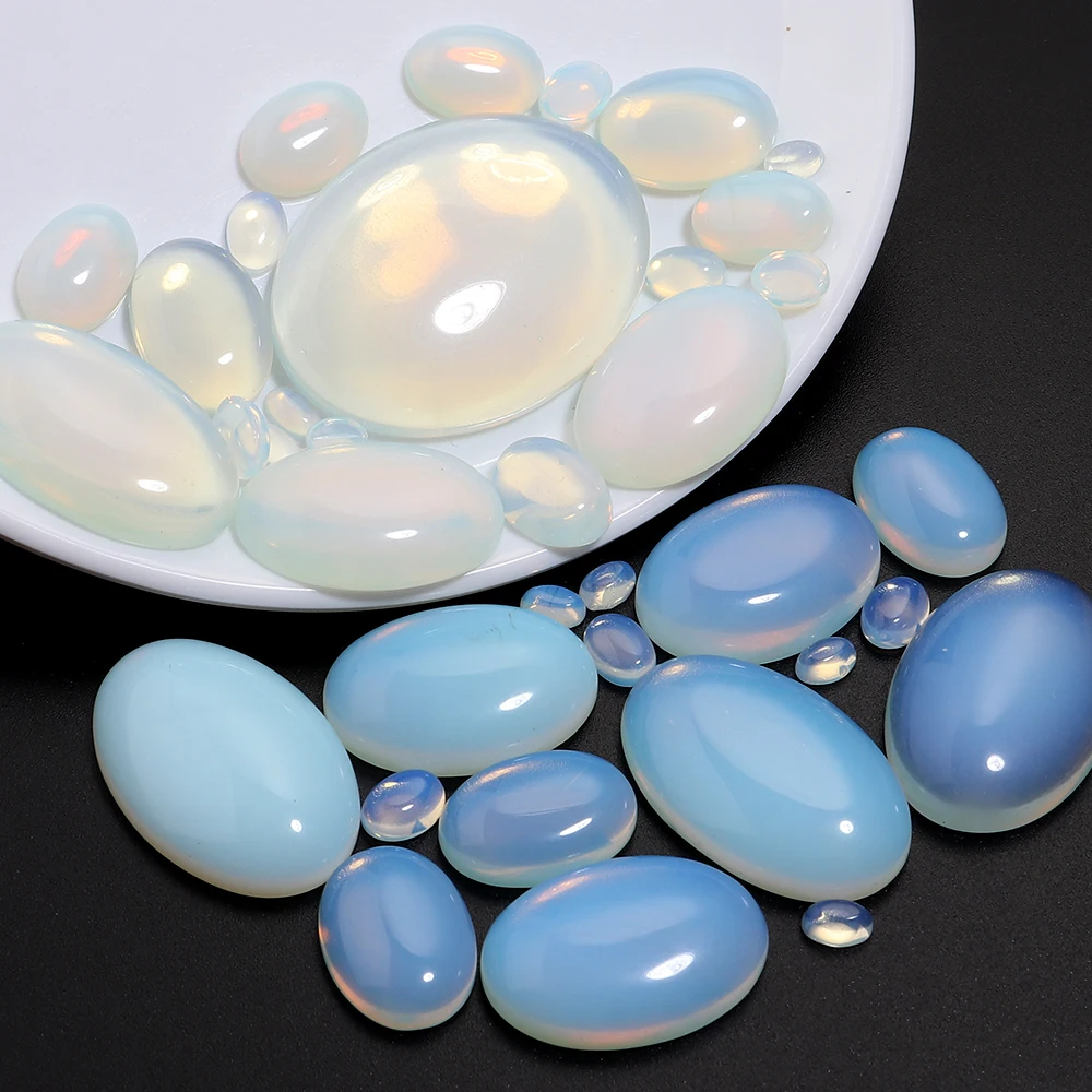 Wholesale New Fashion 10pcs Natural Bulk White Opal Beads 10x14 13x18mm Flat Back Oval Cabochons Stone Beads for Jewelry Makings