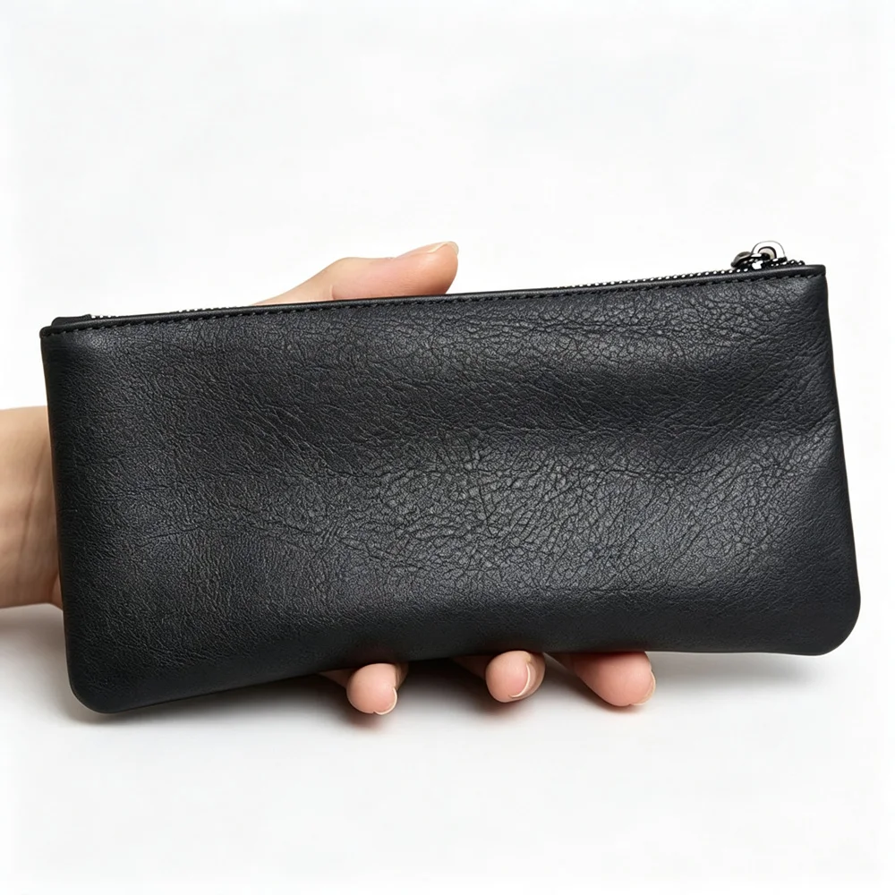 ZRCX Men\'s Genuine Leather Long Zipper Wallet First Layer Cowhide Youth Ultra-Thin Handbag Wallet Trendy Brand Simple Wallet