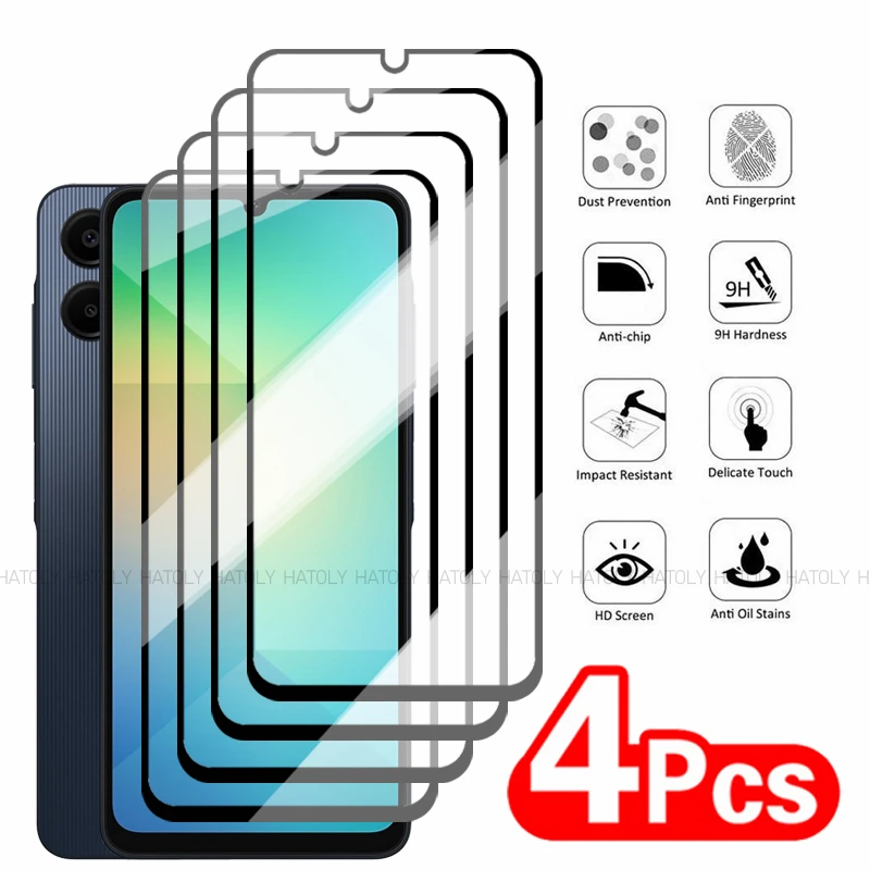 2/4 шт. закаленное стекло для Samsung Galaxy A06 Защитная пленка для экрана Samsung Galaxy A06 с полным клеем для телефона Samsung Galaxy A06