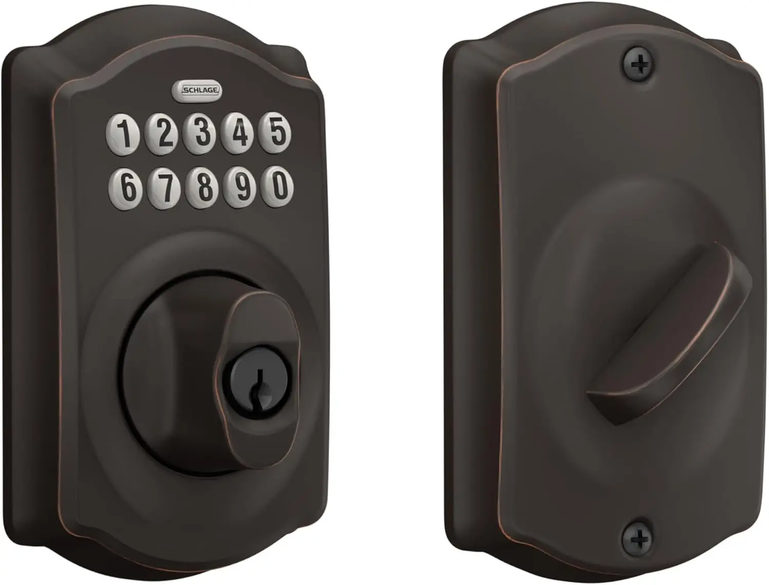 Schlage BE365 V CAM 716 Camelot Keypad Deadbolt, Electronic Keyless Entry Lock, Aged Bronze