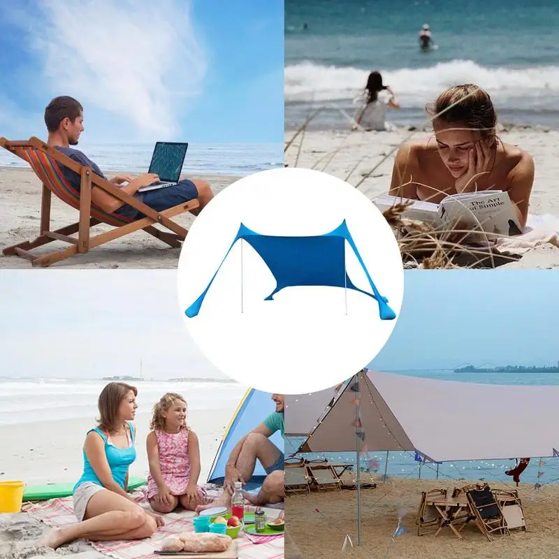 UPF50+ Large Portable Windproof Beach Tent, Pop Up Shade Canopy, Sun Shelter, Family Beach Tent With 2 Support Rod 4 Sandbag