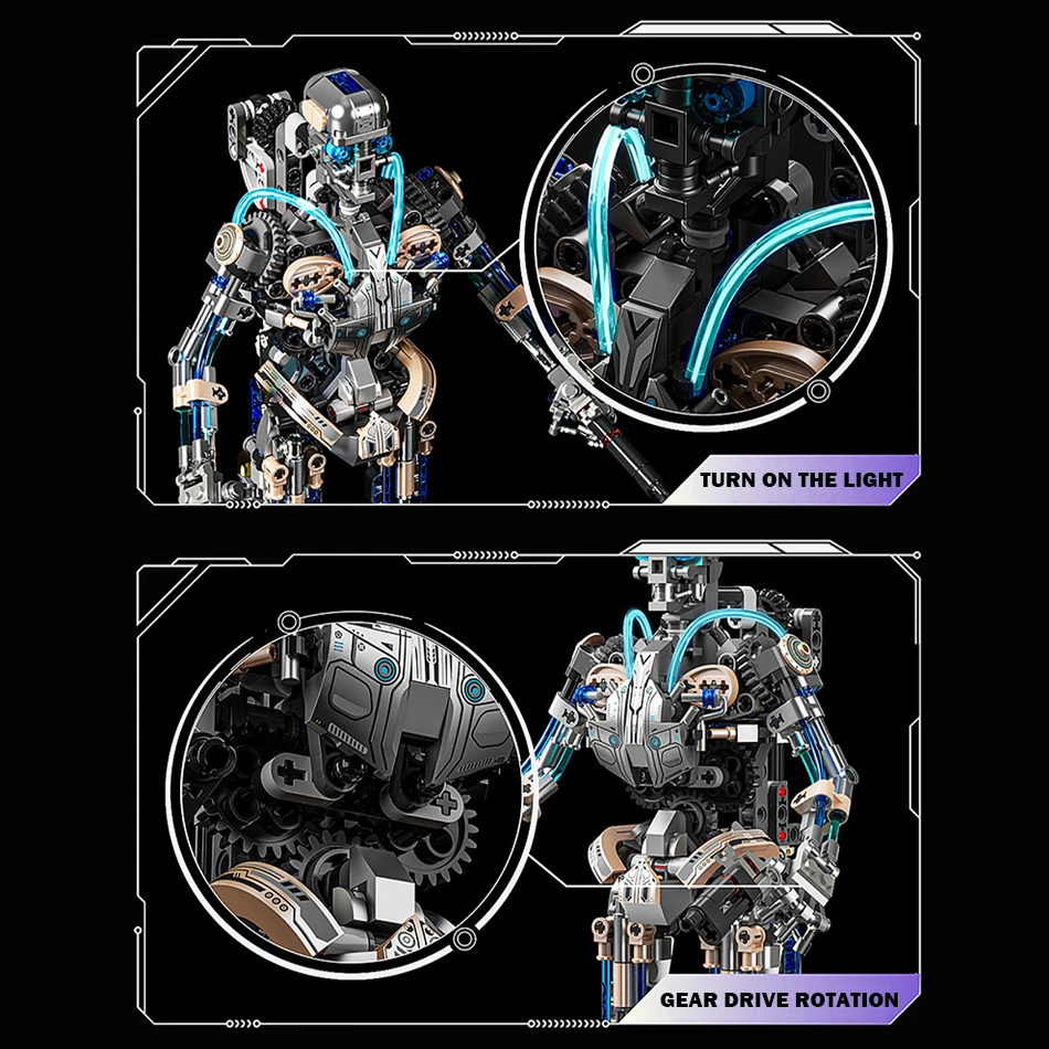 MOC City mechaniczny szkielet Robot klocki z oświetleniem techniczny Terminator Punk Robot montaż cegły zabawki prezenty dla dzieci