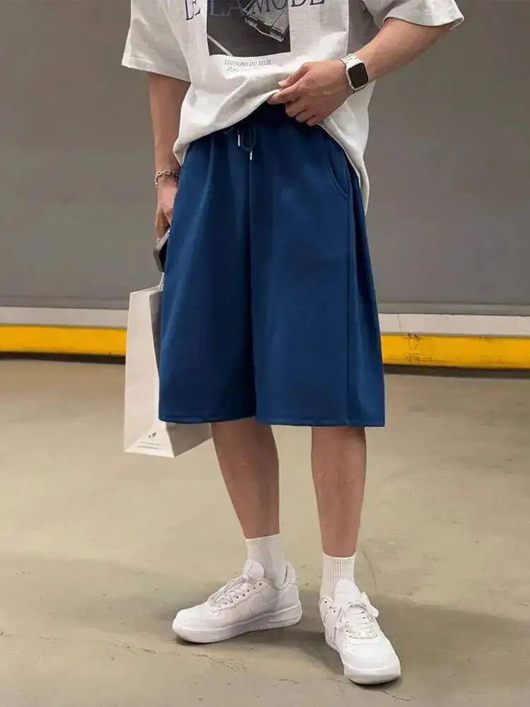 

Лето 2025 г., простые мужские повседневные шорты на шнурке, однотонные, с прямой эластичной резинкой на талии, свободные широкие брюки, мужская нижняя часть, новинка