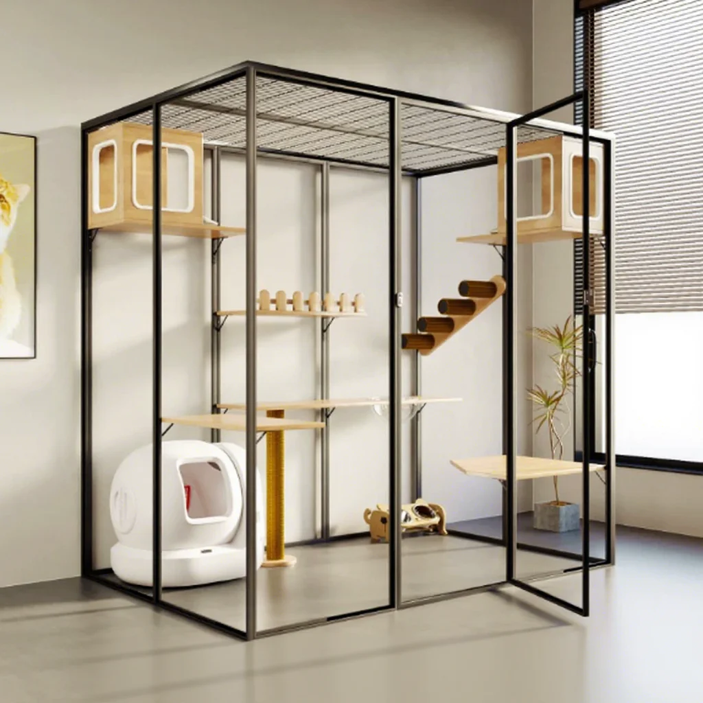 

Luxury Modern Solid Glass Wooden Cat House Cabinet Villa Transparent Acrylic View Minimalist Nordic Design Pet Living Pod