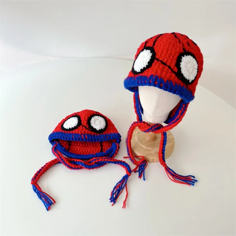 Cappello lavorato a maglia Spider Man Cool fatto a mano all'uncinetto cappello genitore-figlio da donna cappello di protezione dell'orecchio regalo per bambini prodotto finito caldo