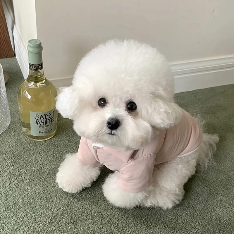 

Cute Pink Dog Clothes Pet Thickened Cotton Coat Winter Warm Puppy Clothing Teddy Soft Down Coat Solid Two Legged Clothing