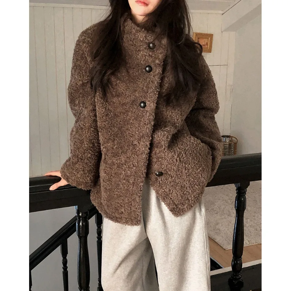 Manteau chaud en fausse fourrure pour femme, bouton unique, nouvelle collection hiver, Dongda Gate, mode coréenne, vêtements d'extérieur, printemps automne