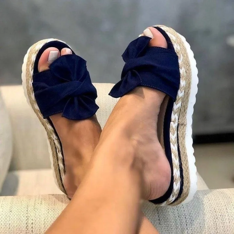 

New Fashion Summer Popular Wedge Women's Sandals Cute Bow Decoration Comfortable Low Heel Women's Shoes Size35-43 Zapatos Mujer
