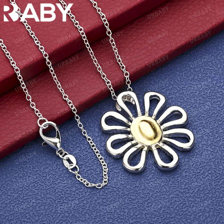 

URBABY 40-75cm 925 Sterling Silver Flower Pendant Necklace Charm Trend Birthday Gifts Fashion Party