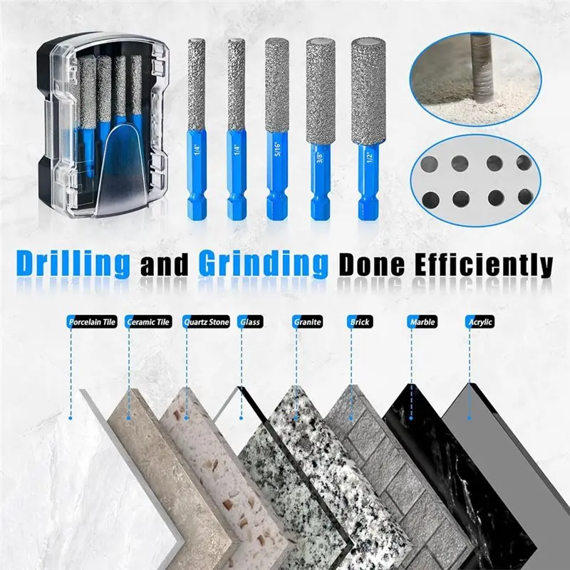 ABVJ-diamantborenset (5 stuks), tegelboren voor glasporselein, marmer - veelzijdige boorgereedschapsset