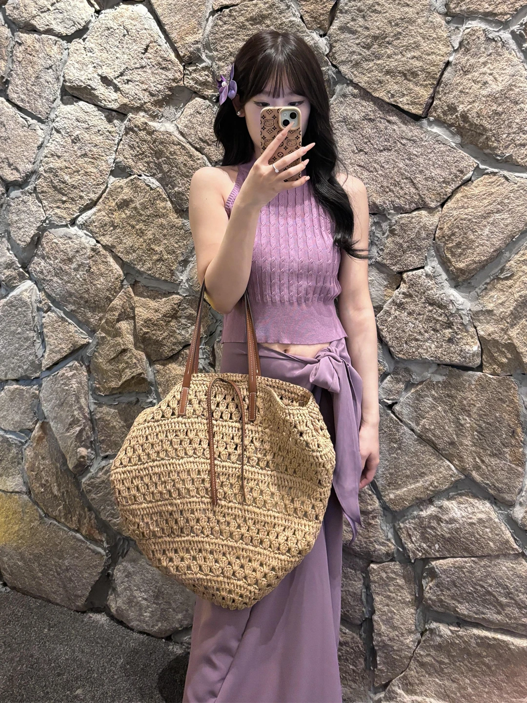 

Elegant Purple Knitted Off-Shoulder Top Women's Summer Korean Style Slim Fit Outerwear with Fashionable Half Skirt Set