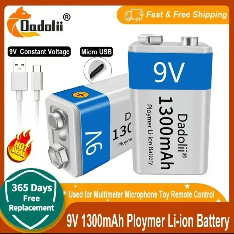 

9V 1300mAh li-ion Rechargeable battery Micro USB Batteries 9 v lithium for Multimeter Microphone Toy Remote Control KTV use