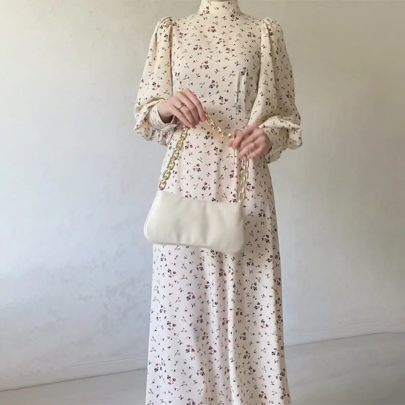 

2025Spring Gentle Style Loose Tie Floral Dress with Long Sleeves
