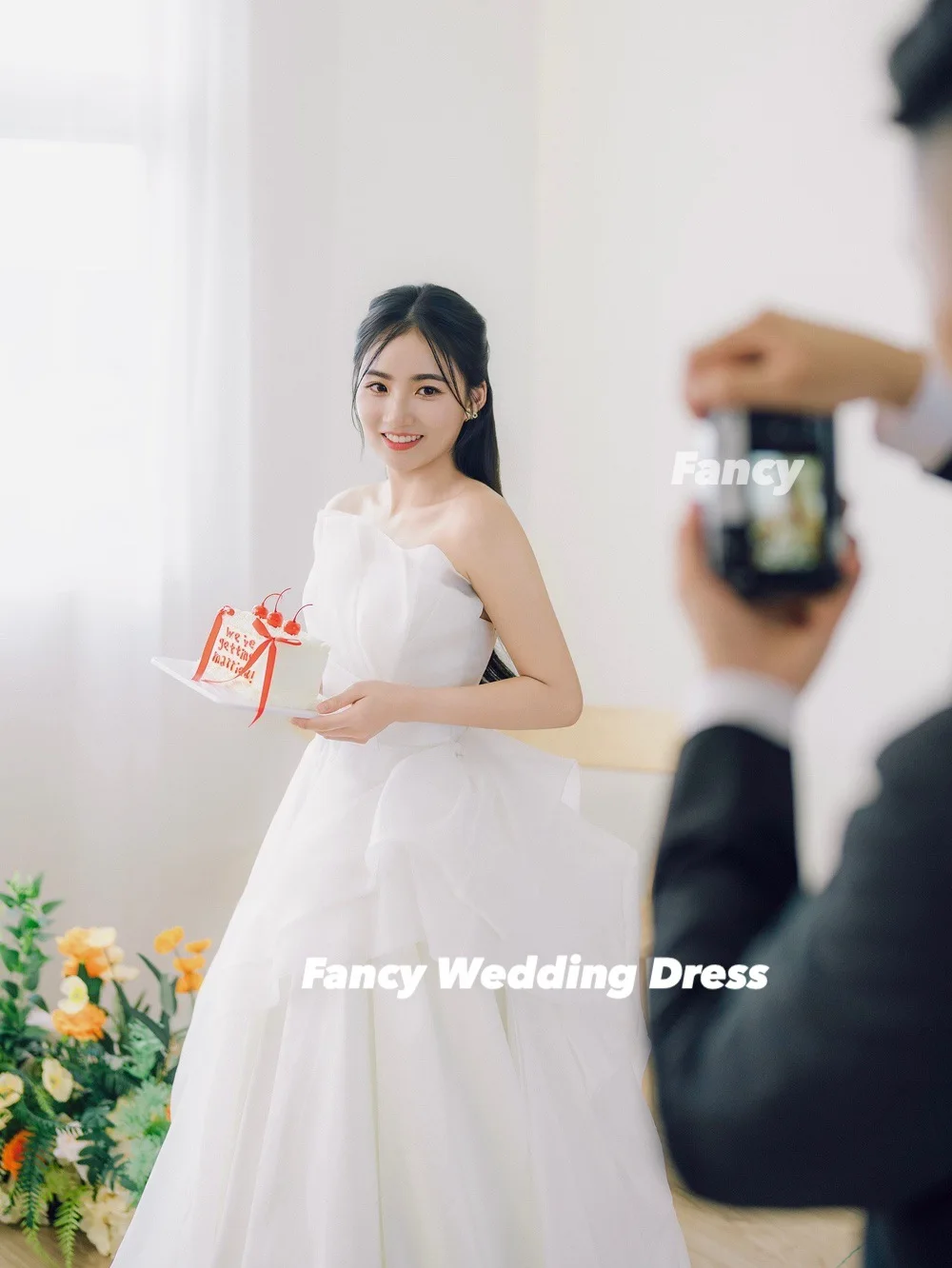 Ausgefallenes Prinzessin-Organza-Korea-Abendkleid für Fotoshootings, A-Linie, bodenlange Brautkleider, Korsett ienia Ohio Ohio Customized