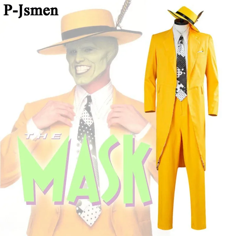 

P-Jsmen маска Джим Керри косплей костюм для взрослых мужчин желтый костюм униформа наряды красивые карнавальные костюмы на Хэллоуин