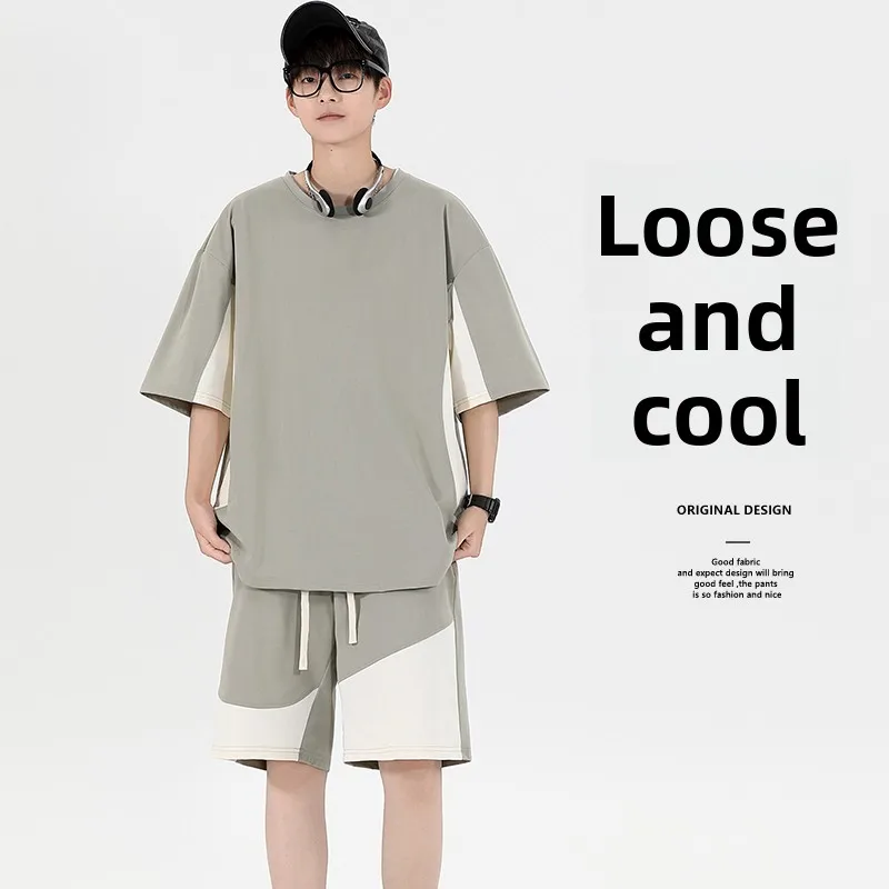 

Мужской спортивный комплект из ледяного шелка для отдыха, лето 2026, новая футболка с короткими рукавами и шорты, комплект для мужчин