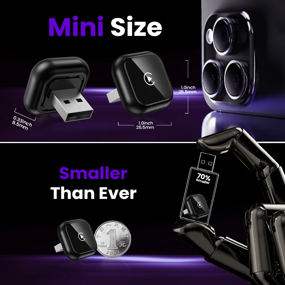 Adapter Bezprzewodowy CarPlay i Android Auto 2w1 Smart Dongle 2026 do iPhone'a i Telefonów Android do Volvo Benz Mg Kia Chery VW Honda