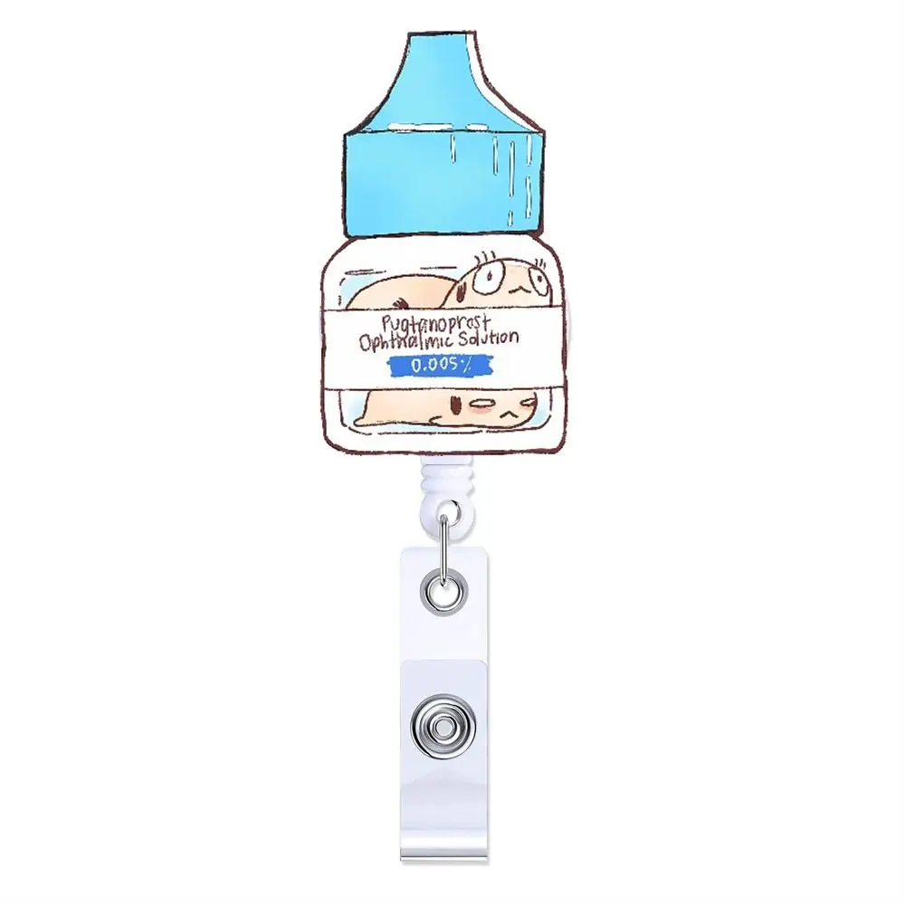 Cartoon Acrylic Bottle Badge Reel Retractable ID Card Badge Holder Nurse Doctor Name Holder Hospital Key Lanyard 360 Rotating